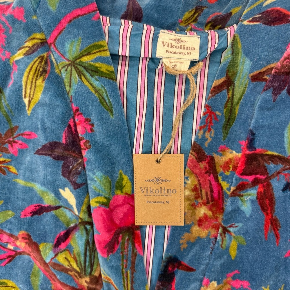 Vikolino Velvet Luxury Jacket Coat Blue Bird Printed Long Jacket Bohemian Coat - Picture 7 of 16